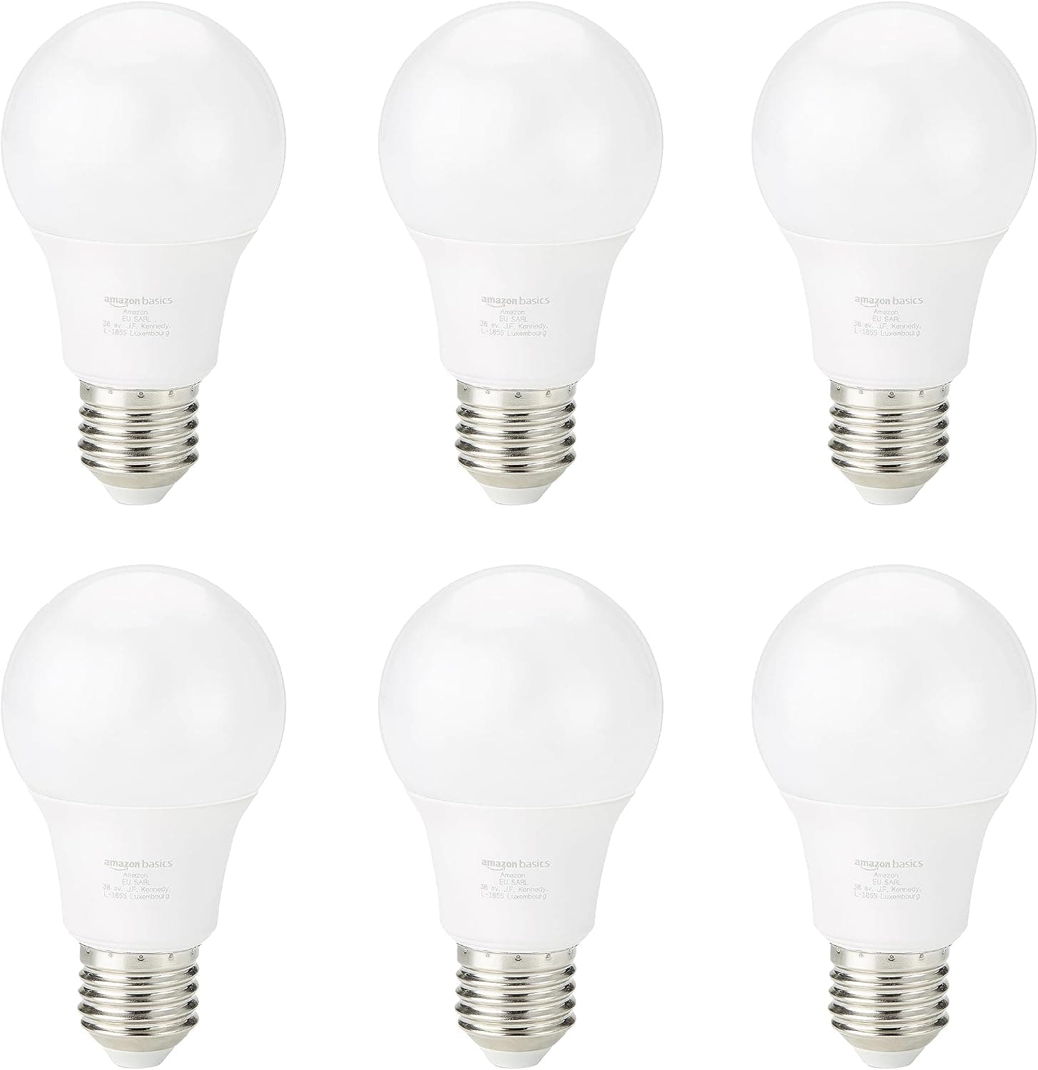 Amazon Basics Lot de 6 ampoules LED, culot à vis Edison E27, 8 W (équivalent à 60 W), blanc froid, Non Dimmable
