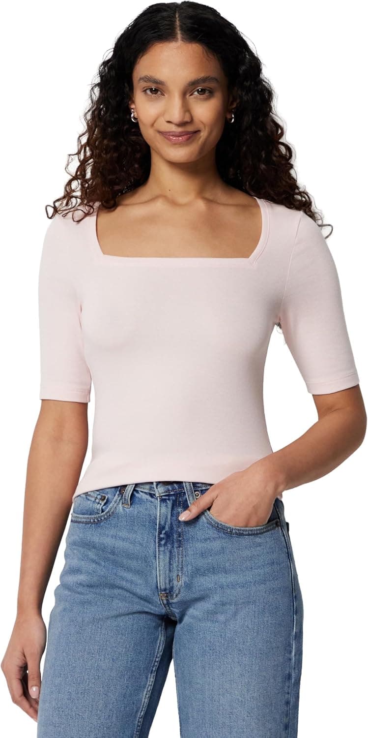 Amazon Essentials Femme T-Shirt Ajusté à Manches Mi-Longues et Col Carré