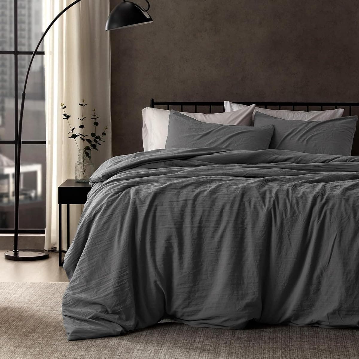 Lanqinglv Parure de lit 220 x 240 cm - Gris foncé - Uni - En microfibre douce - Certifié Oeko-Tex - Avec fermeture éclair - Anthracite