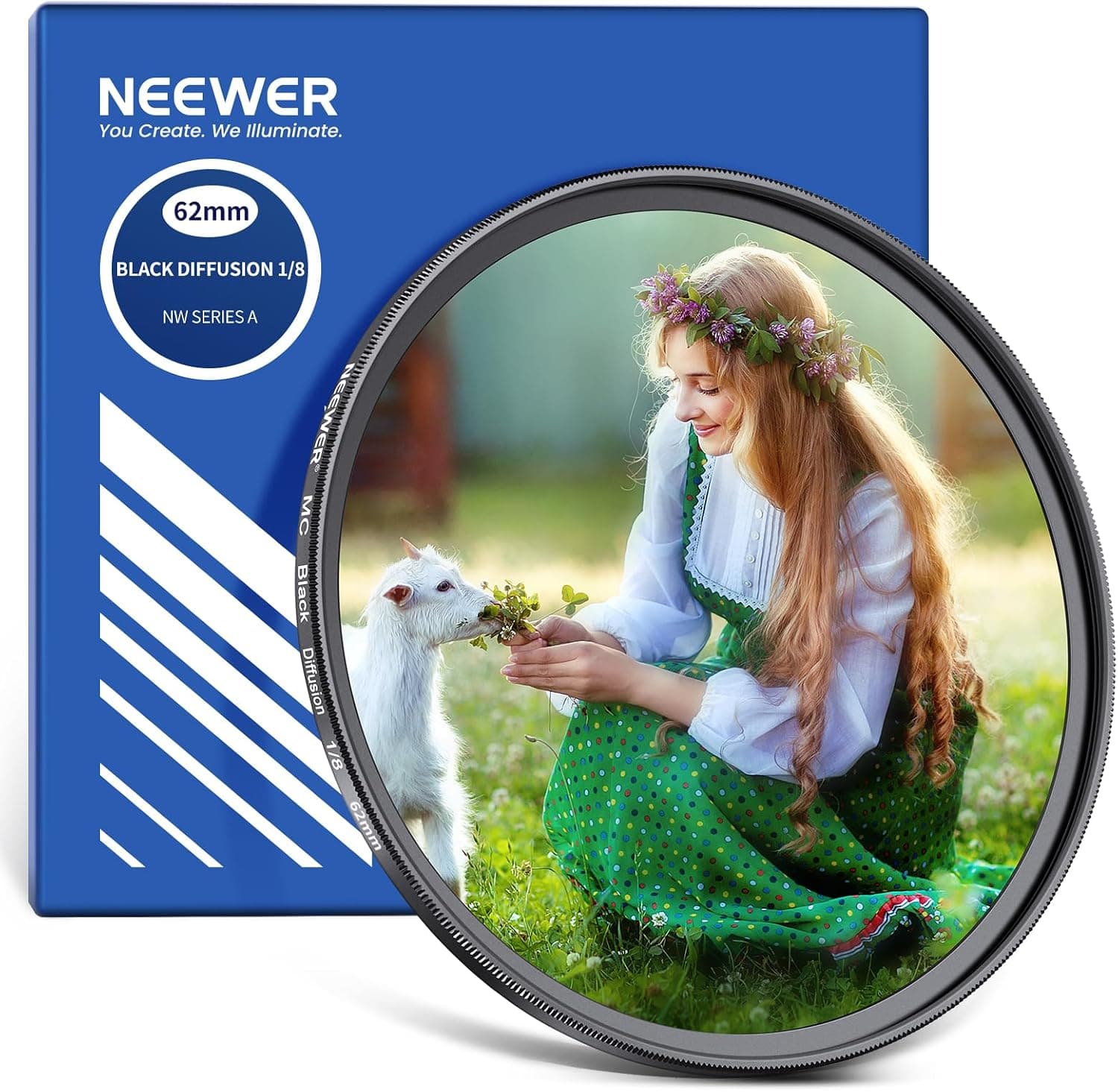 NEEWER 62mm Filtre de Diffusion Noir 1/8 pour Effet Cinématographique Brumeux, Filtre Ultra-mince à Nano-revêtements Multiples pour Photographie de Portrait Vlog et de Vidéo