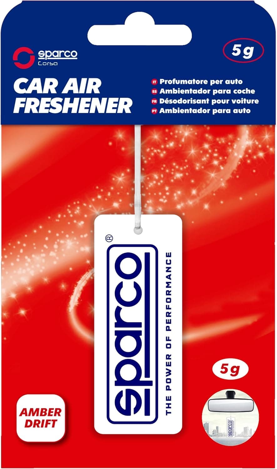 Sparco Parfum d'intérieur en cellulose avec attache, Parfum Amber Drift, Arôme boisé et épicé, Jusqu'à 30 jours, 5 grammes