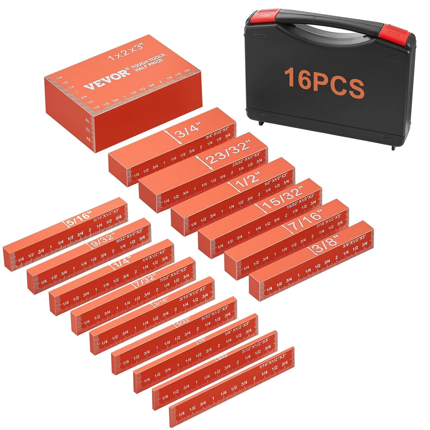 VEVOR Blocs de configuration pour outils travail du bois, 16PCS, blocs jauge hauteur précision, marquages ​​de taille et étui de rangement, en aluminium pour accessoires de toupie et de scie à table