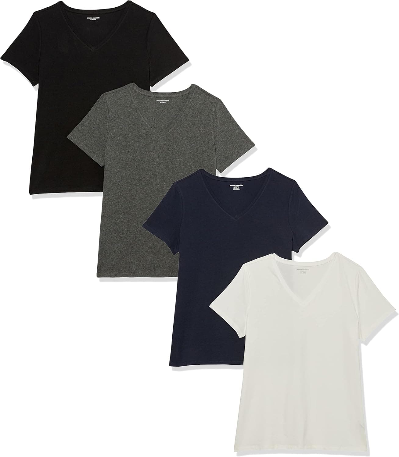 Amazon Essentials T-Shirt Col en V, à Manches Courtes, Coupe Standard Femme, Packs Multiples