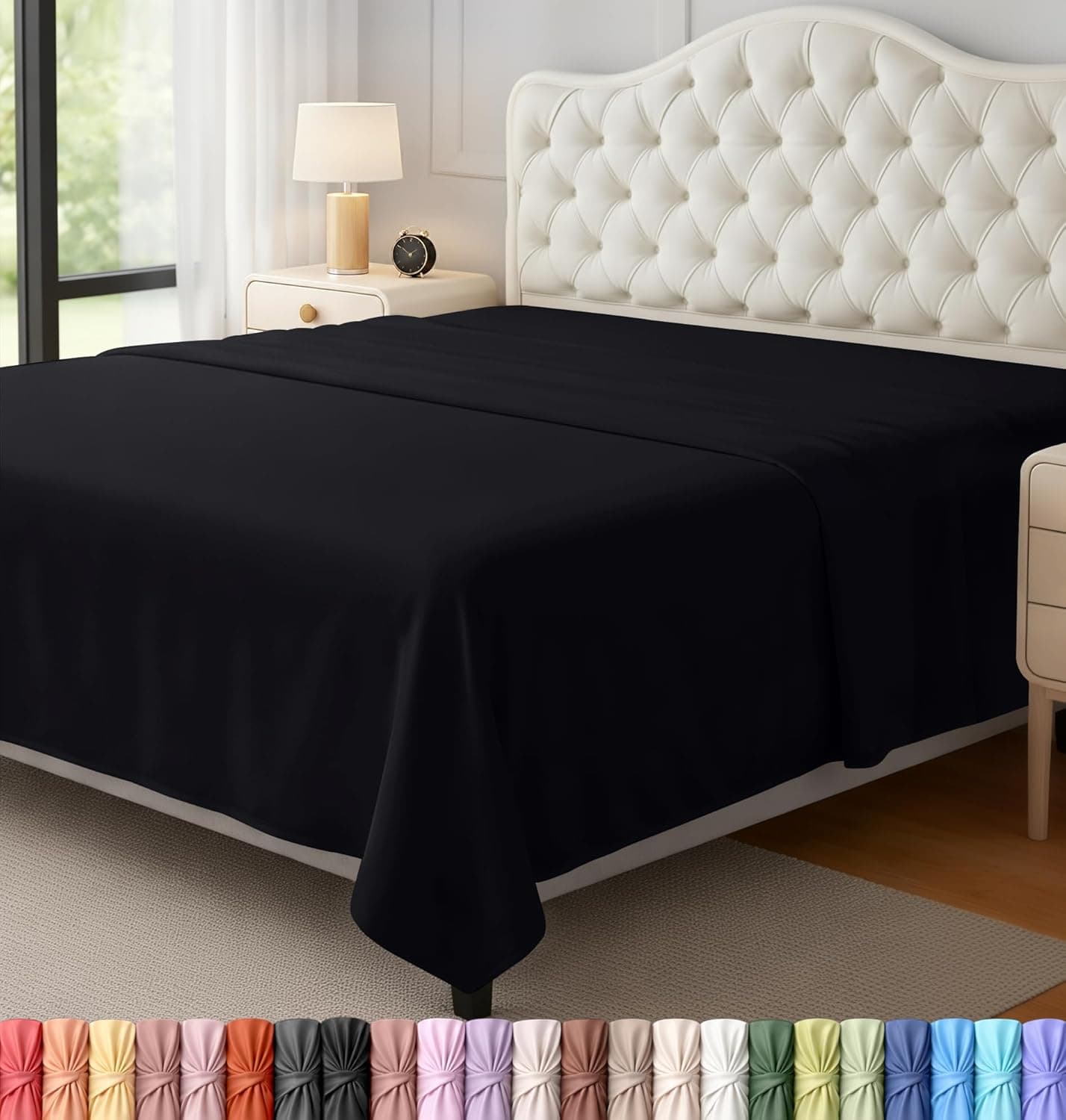 Utopia Bedding Drap de Dessus - Tissu en Microfibre brossée Douce - Drap de Dessus résistant au rétrécissement et à la décoloration - Facile d'entretien, 1 Drap de Dessus (Queen Size, Noir)