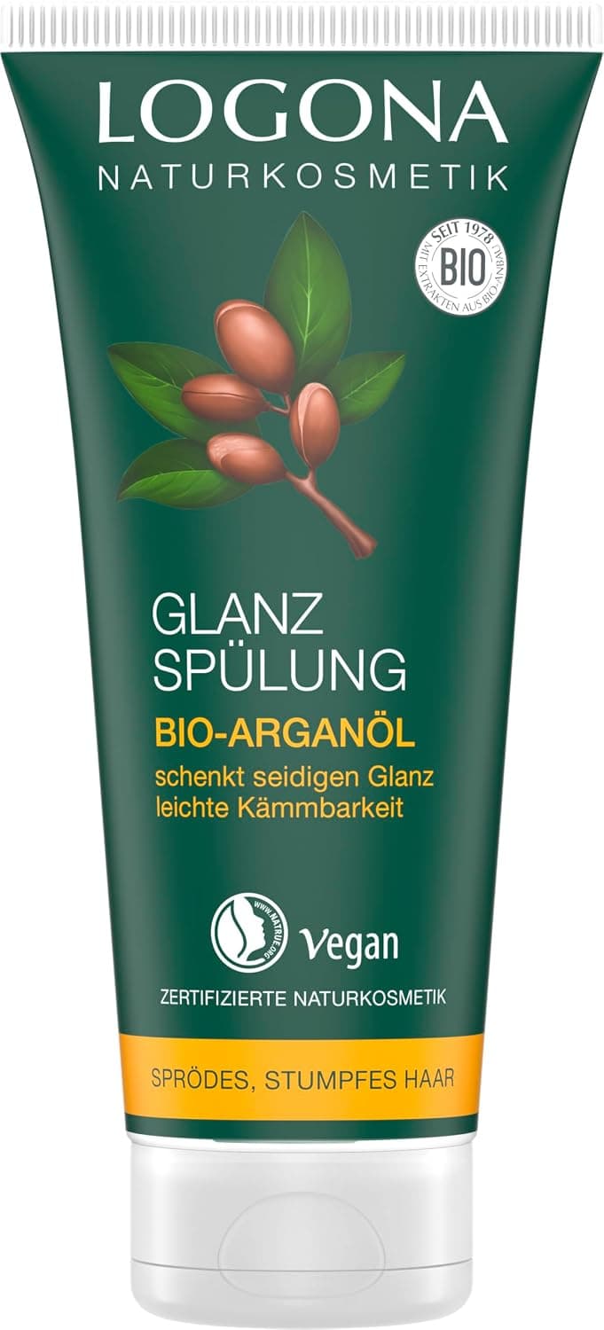 Logona natural cosmetic shine conditioner, organic argan oil, protects brittle, dull hair and gives silky shine, valuable oils, vegan, 200 ml