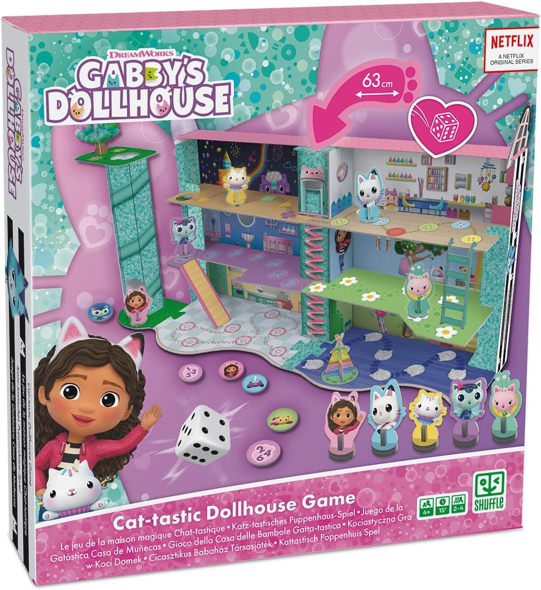 Shuffle – Jeu de société Gabby : Le Jeu Chat' tastique - Jeu de Plateau 3D Gabby et la Maison Magique - Enfants & Famille - À partir de 4 Ans - De 2 à 4 Joueurs, Rose