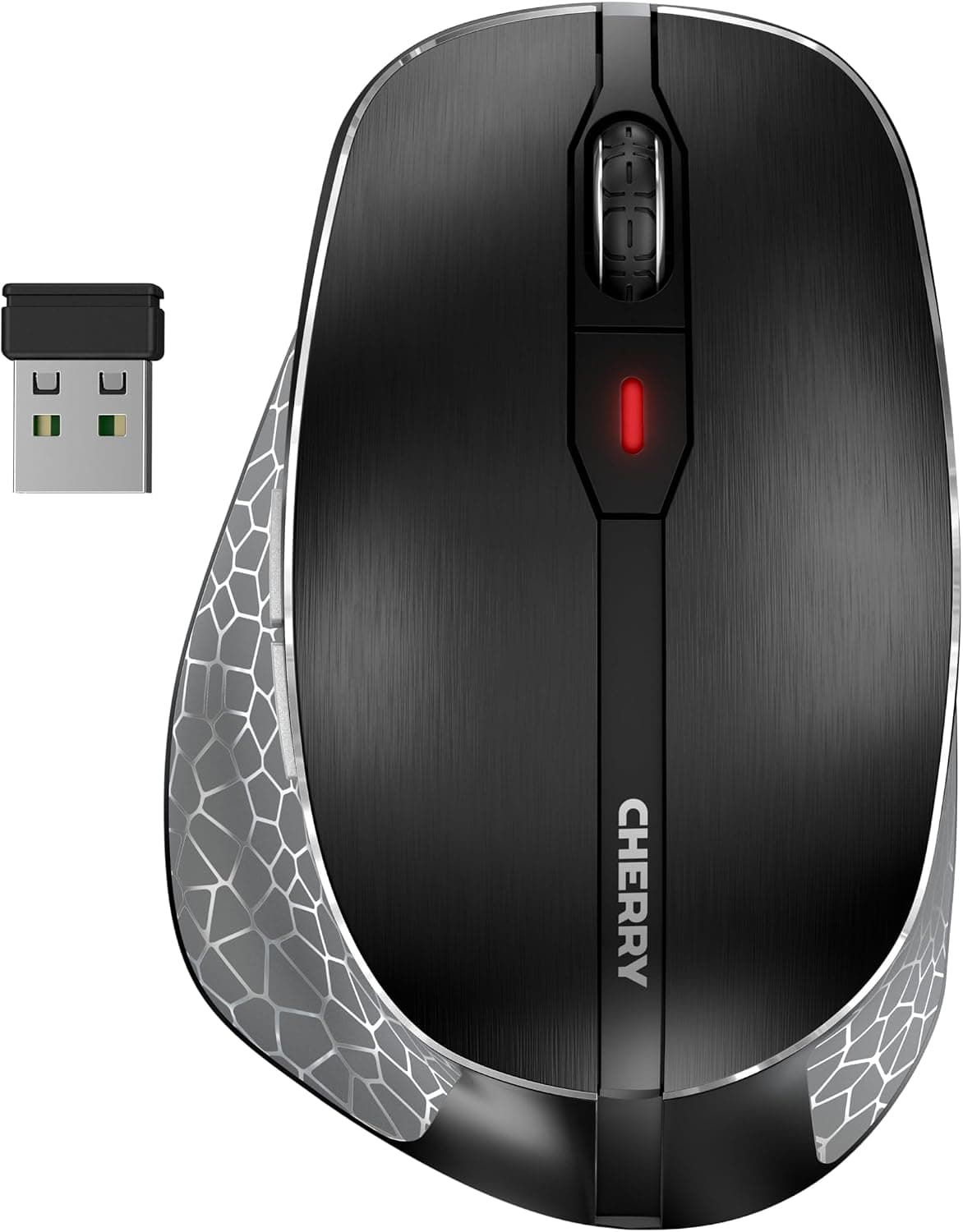 Cherry MW 8C Ergo, Souris sans Fil avec Repose-Pouce Ergonomique, Connexion Bluetooth ou Radio 2,4 GHz, Rechargeable, Noir