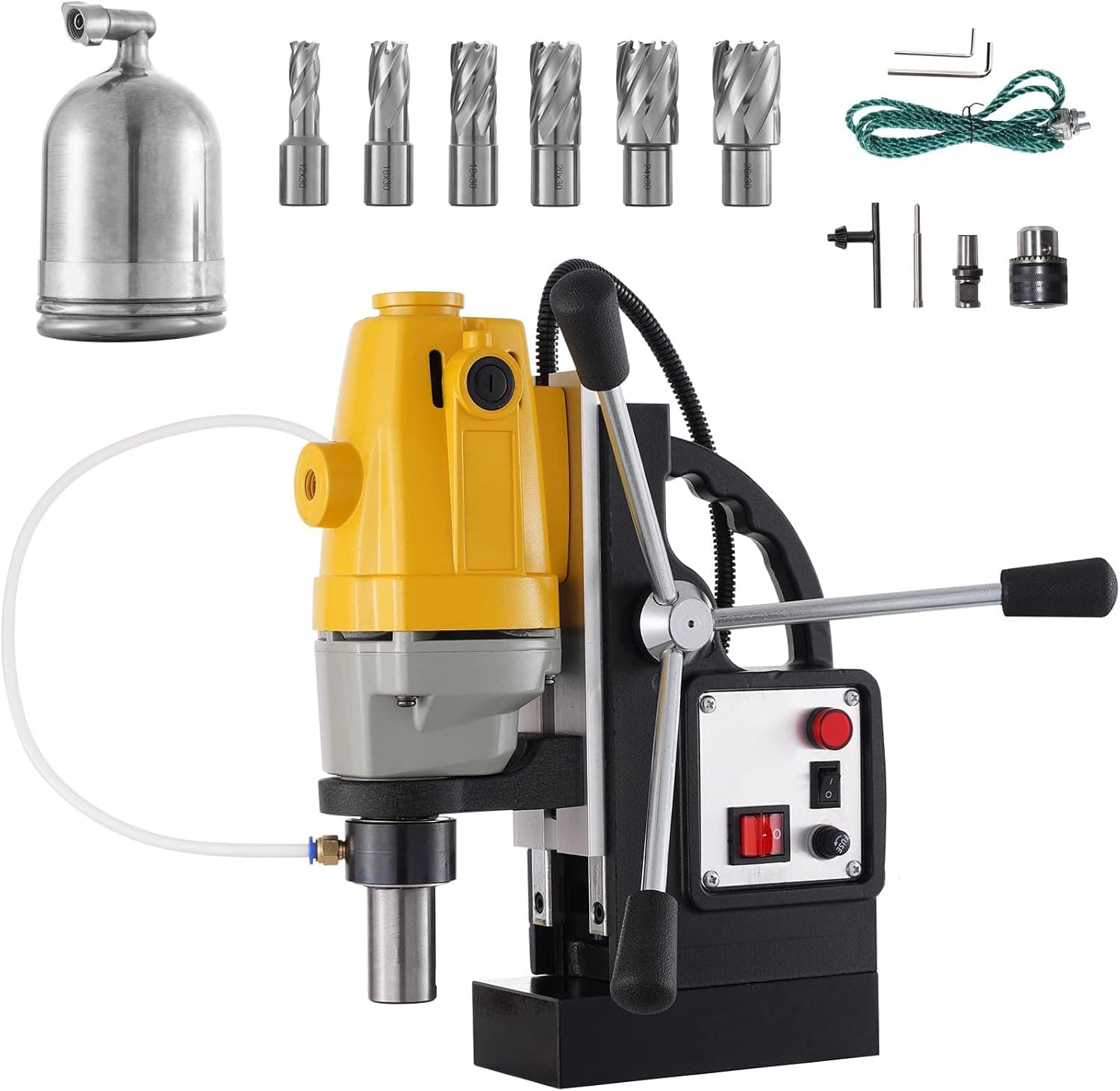 RICHRICH Perceuse Magnétique 1100 W, Diamètre d'Alésage de 1-1/2 pouce (40 mm), Perceuse à Colonne Magnétique MD40, 12000 N, 670 tr/min, avec 6 Fraises Annulaires HSS, Système de Forage, Construction