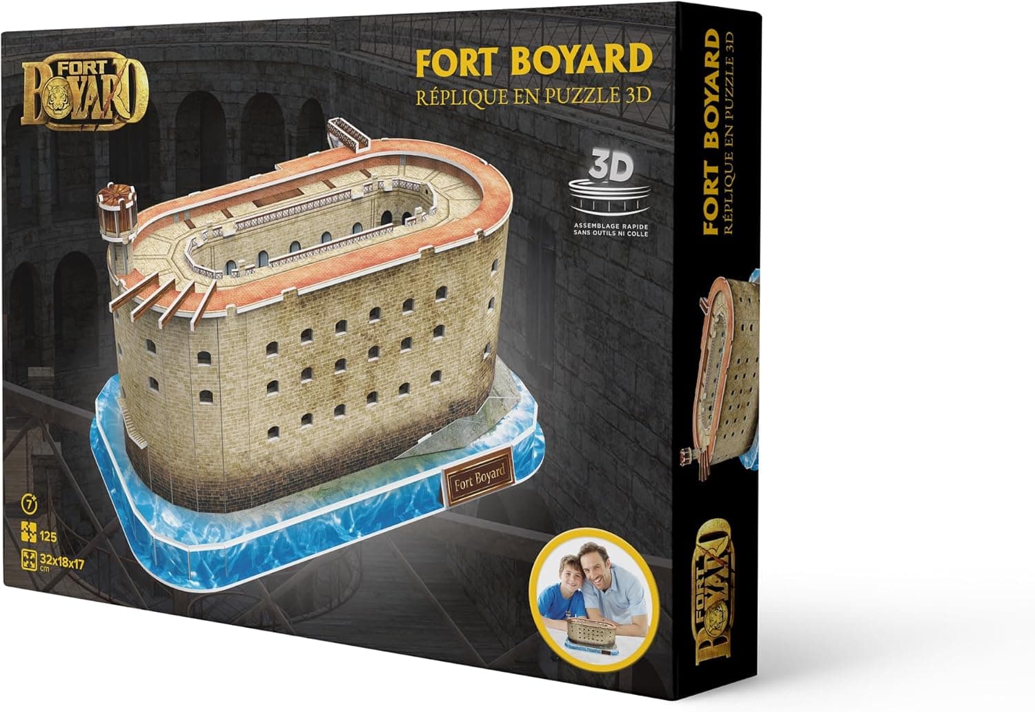 Megableu - Puzzle 3D FORT BOYARD - Puzzle Monument dès 7 ans - Maquette Sans Outils ni Colle - Réplique du Célèbre Fort Boyard français - Activité Manuelle en Famille - 125 Pièces - 32x18x17cm