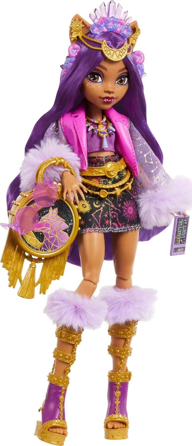 Monster High Clawdeen Wolf Poupée avec tenue glamour pour le Monster Fest et accessoires sur le thème du festival comme des en-cas, une affiche de groupe, un sac tendance et bien plus encore, HXH80