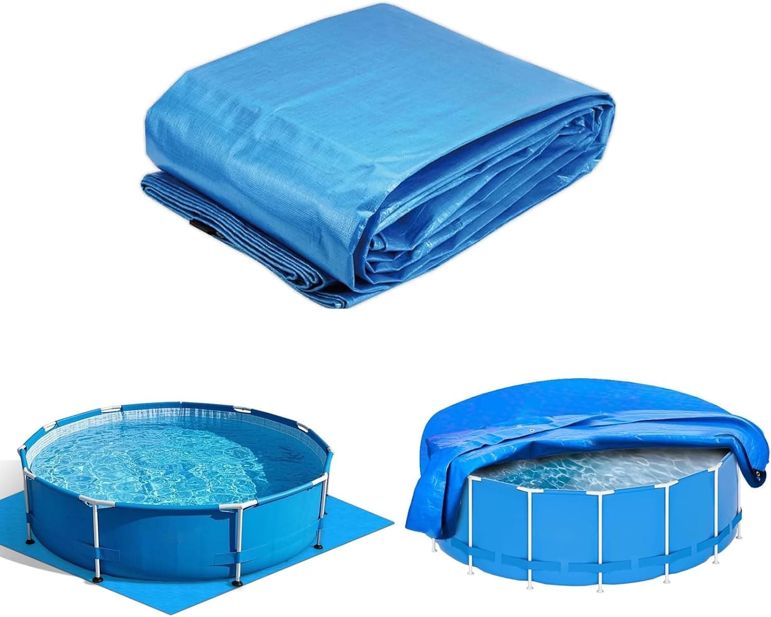 Tapis de sol de piscine pliable, 274 x 274 cm, imperméable, durable et facile à nettoyer, pour piscines à cadre, piscines hors sol, pataugeoires, utilisation intérieure et extérieure (335 x 335 cm)