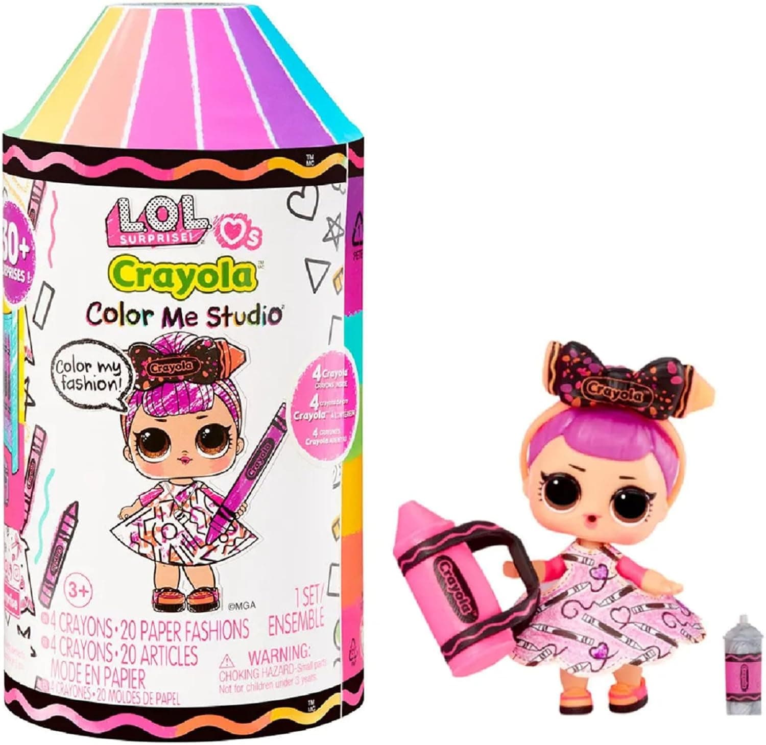 L.O.L. Surprise! Loves CRAYOLA - Colour Me Studio Avec Tot à Collectionner - Plus de 30 Surprises dont une Poupée, des Robes en Papier et 4 Crayons - Set de Jeu Studio d’Art - Enfants de 3 Ans et Plus