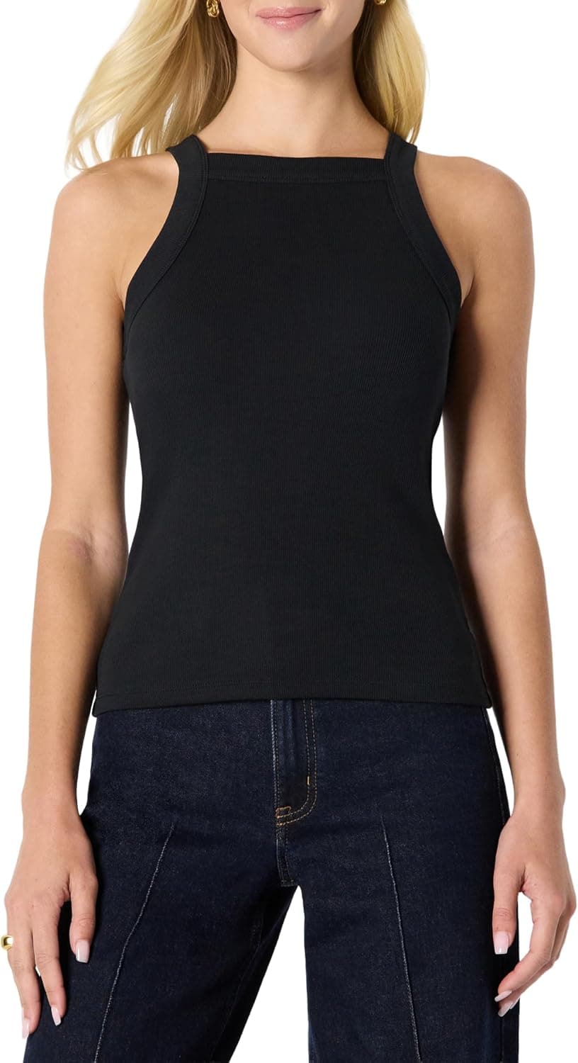 Amazon Essentials Femme Débardeur Côtelé à Encolure Haute, Extensibilité Constante, Coupe Ajustée