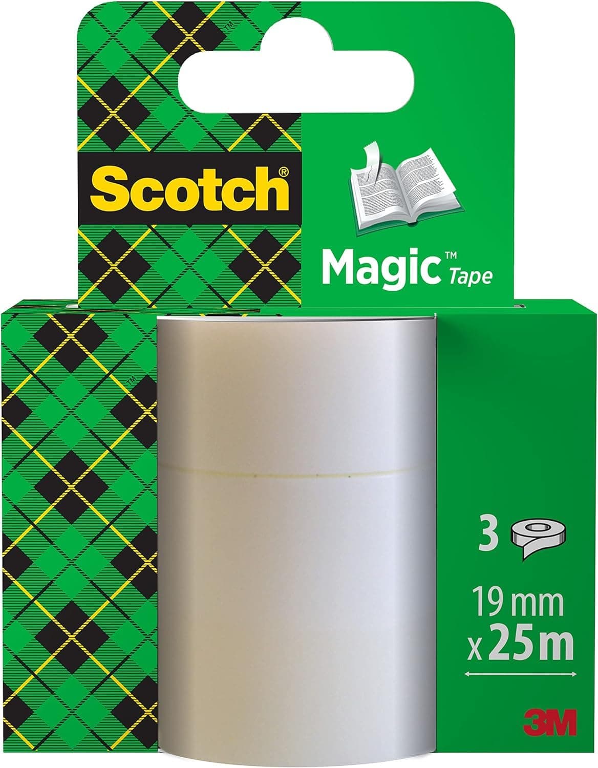 Scotch Magic Ruban Adhésif Invisible, 3 Rouleaux de Recharge, 19 mm x 25 m | Ruban Adhésif Universel pour Réparation de Documents, Étiquetage et Fermeture ; Finition Mate, Invisible et Inscriptible