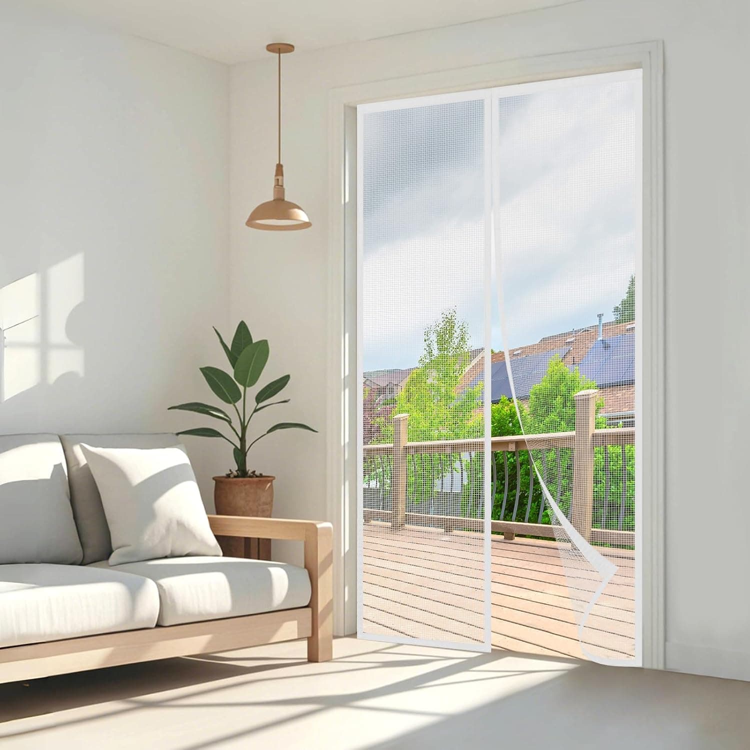 Moustiquaire 135x205cm | Moustiquaire Porte Fenetre, Anti-Insectes, sans Perçage, Fermeture Automatique – Blanc