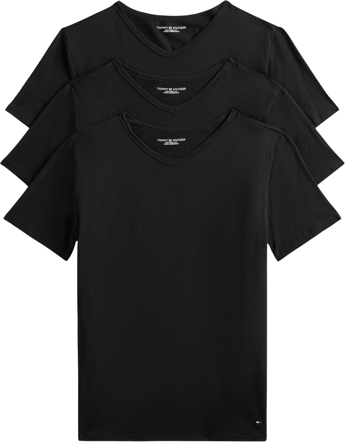 Tommy Hilfiger 2S87903767 - T-Shirt - Uni - Col V - Manches Courtes - Lot de 3 - Homme