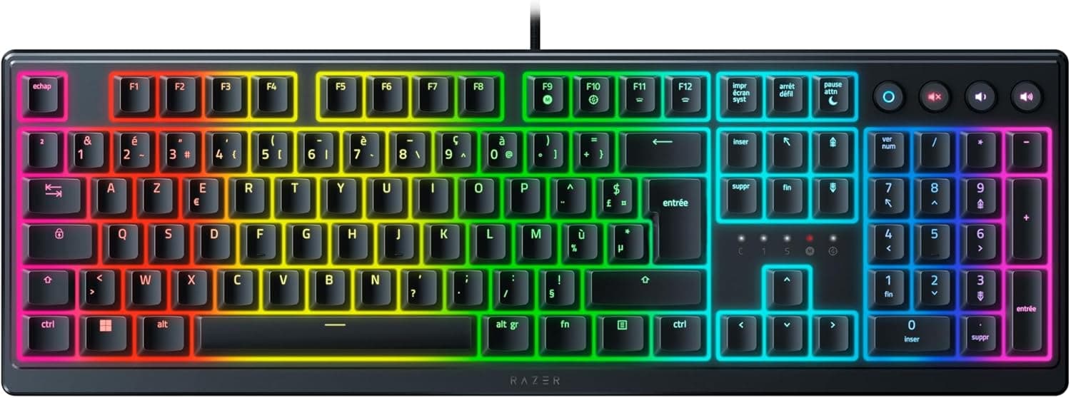 Razer Ornata V3 - Clavier Gamer à Profil Bas (Switches Méca-Membrane, Repose-Poignet Ergonomique, RGB Chroma, Touches en ABS Vernies aux UV) Clavier AZERTY | Noir