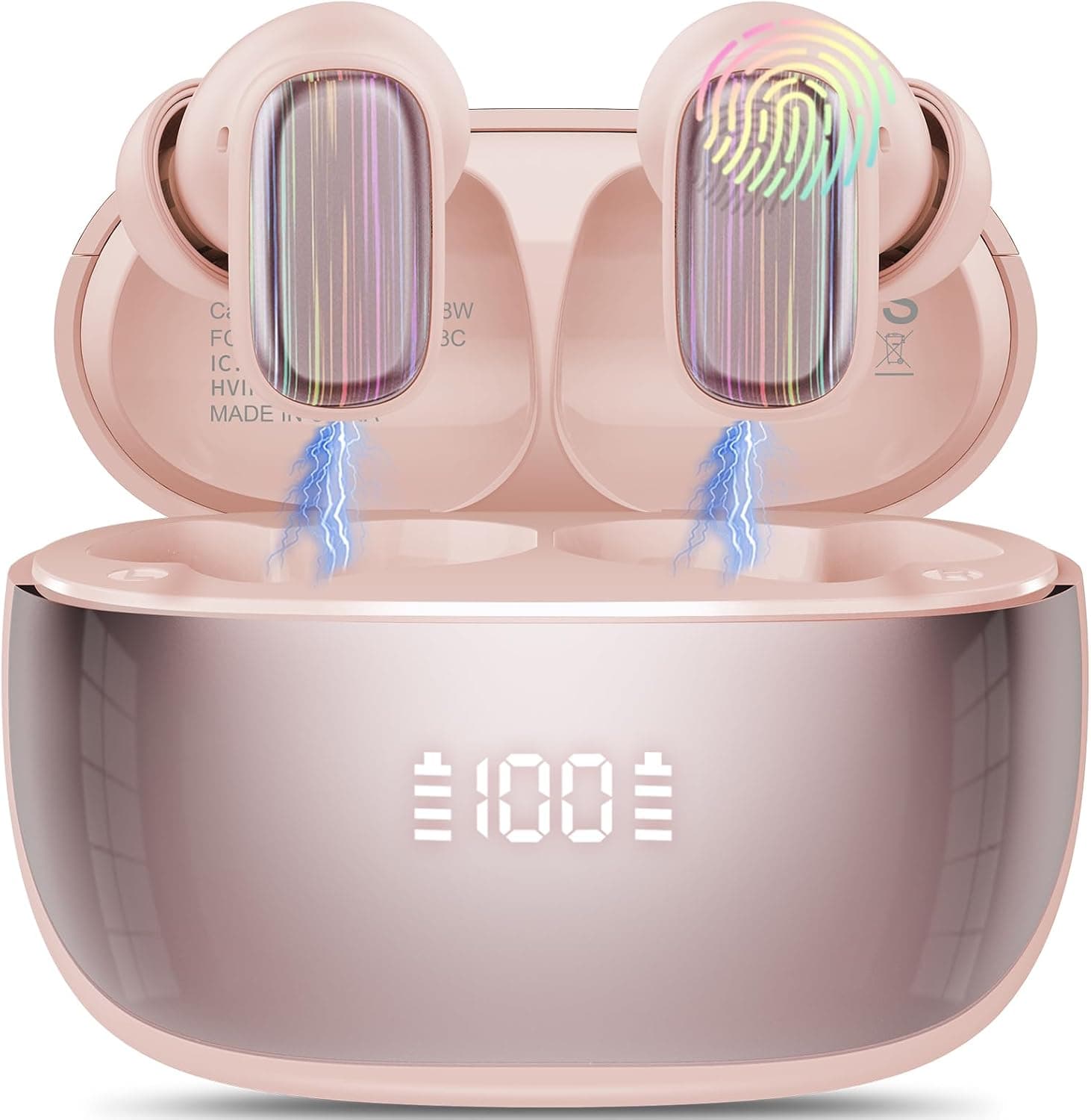 Ecouteur Traducteur Instantané, 40 Heure Bluetooth 5.4 Ecouteurs sans Fil avec 164 Langues, 3 en 1 Écouteur AI Traduction Vocale Instantanée, 7 Modes de Traduction pour Affaires/Études, Or Rosa