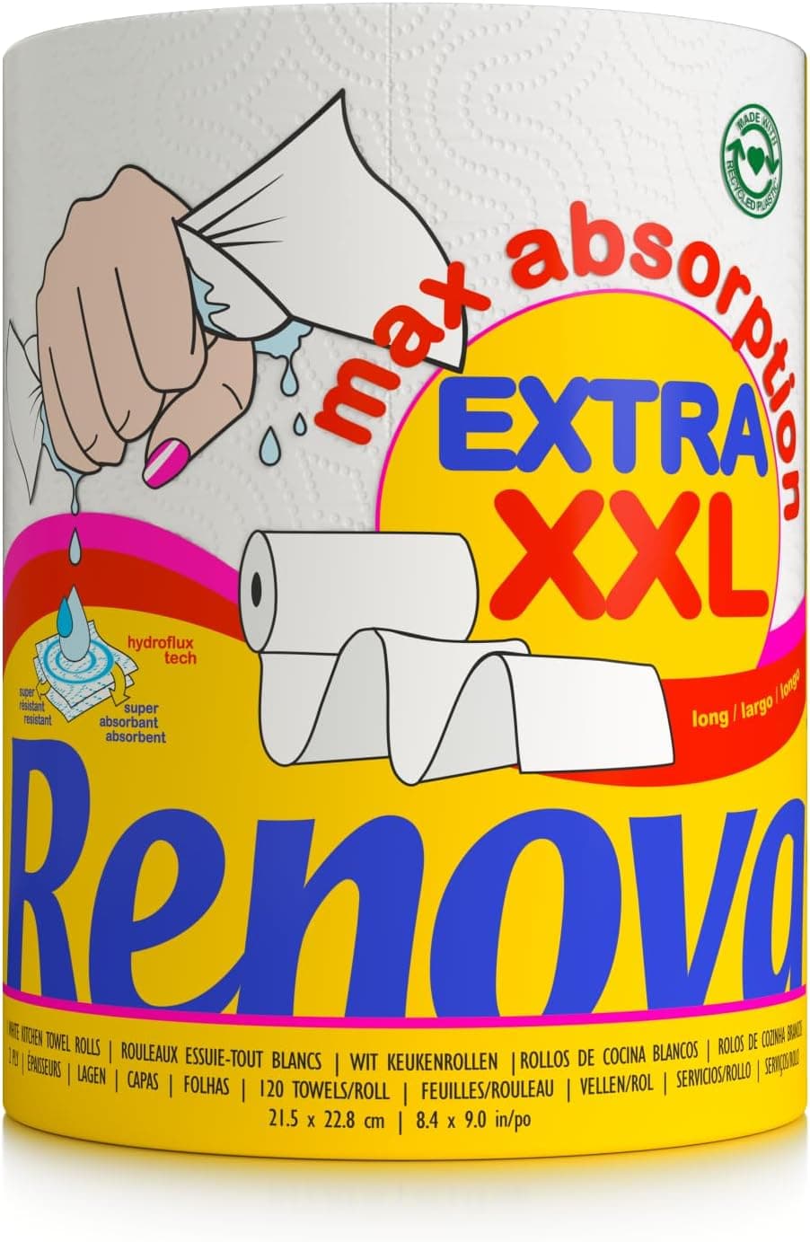 Renova Essuie-tout Extra XXL|1 rouleau| 1 rouleau XXL = 3 rouleaux standard|2 plis blanc
