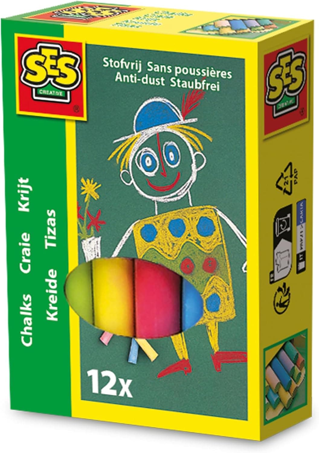 SES Creative Craies - 12 Craies Couleur | Dessin créatif | Extérieur | pour les enfants | Plusieurs couleurs