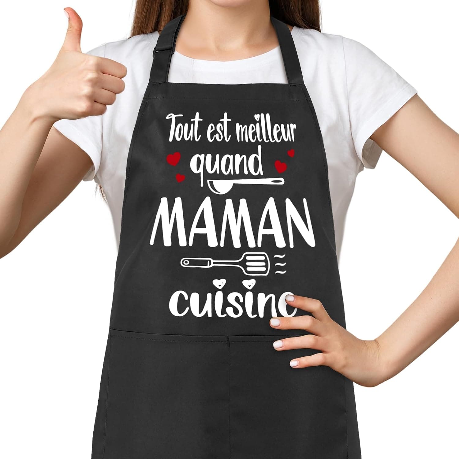Tablier Cuisine Femme Personnalisé Noir avec Poches | Réglable Tablier de Cuisine Personnalisé Humour Drole Barbecue Bbq Professionnel Rigolo Cadeau Fête des Mères Maman
