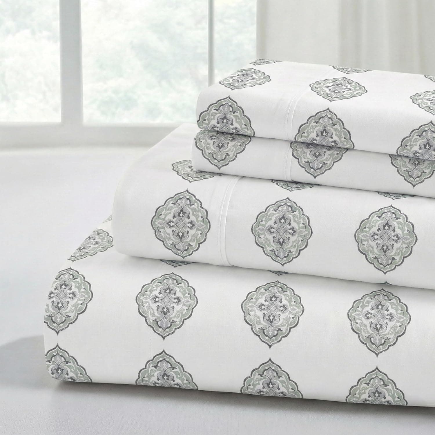Modern Threads Draps imprimés en Microfibre Douce – Draps de lit Luxueux en Microfibre – Comprend Un Drap Plat, Un Drap-Housse avec Poches Profondes et des taies d'oreiller Claire Queen Size