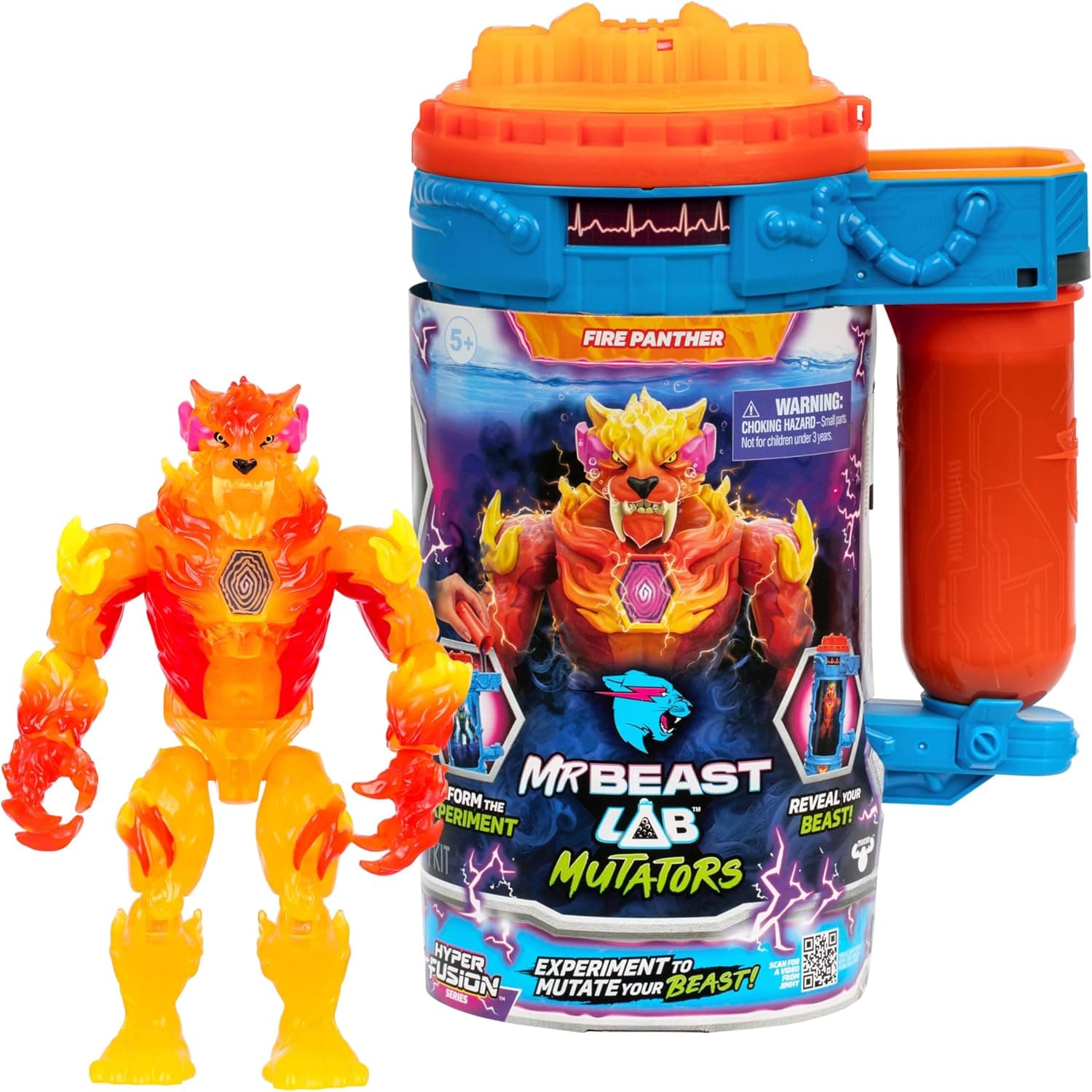 MrBeast Lab Hyper Fusion Mutators, Réalise Une expérience, Ajoute du Liquide, Appuie sur Le Lecteur d'empreinte, Découvre la Fire Panther, + de 20 Points d'articulation, 3 à Collectionner