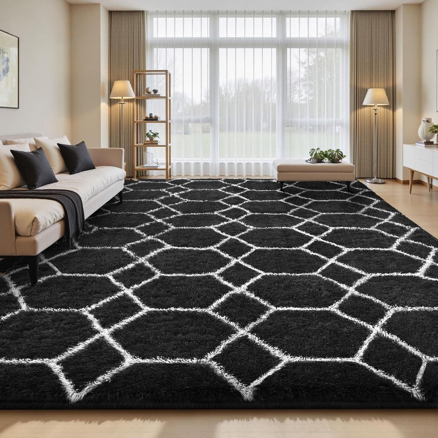 Sour Lemon Tapis de salon, à poils longs, gris, 160 x 230 cm, lavable, antidérapant, extra large, moelleux, moderne, pour chambre à coucher, chambre d'enfant