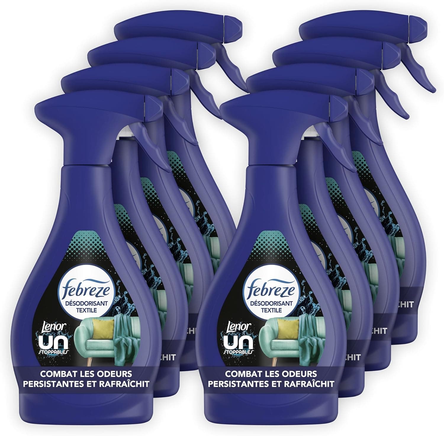Febreze Textile Spray Désodorisant, Lenor Unstoppables Aérien, 8X500 ML, Élimine Les Odeurs Emprisonnées Dans Les Tissus Et Laisse Un Parfum Frais