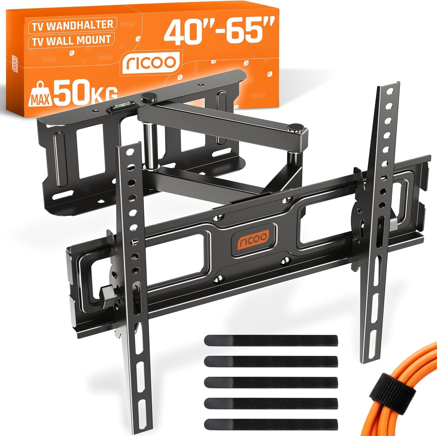 RICOO S6144 Support Mural TV 40 42 43 48 50 55 58 60 65 Pouces VESA 200x200 à VESA 400x400 Orientable Inclinable Rotatif Universel Fixation Murale TV
