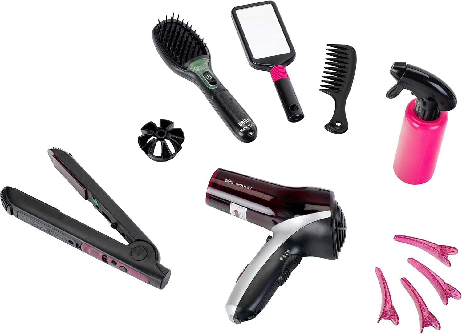Klein 5873 Méga set de coiffure Braun Satin Hair 7 | Avec lisseur, sèche-cheveux et brosse électroniques | Dimensions de l’emballage : 49,5 cm x 8 cm x 26 cm | Jouet pour enfants à partir de 3 ans