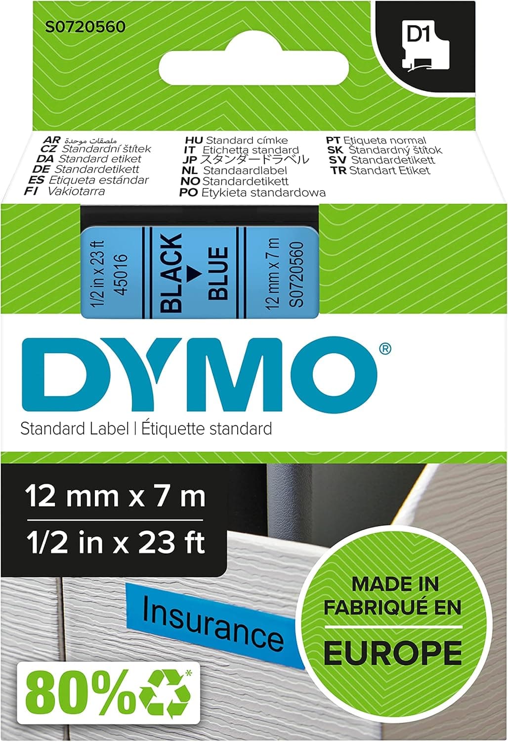 DYMO D1 étiquettes autocollantes authentiques | rouleau 9 mm x 7 m | impression en noir sur fond bleu | pour étiqueteuses LabelManager
