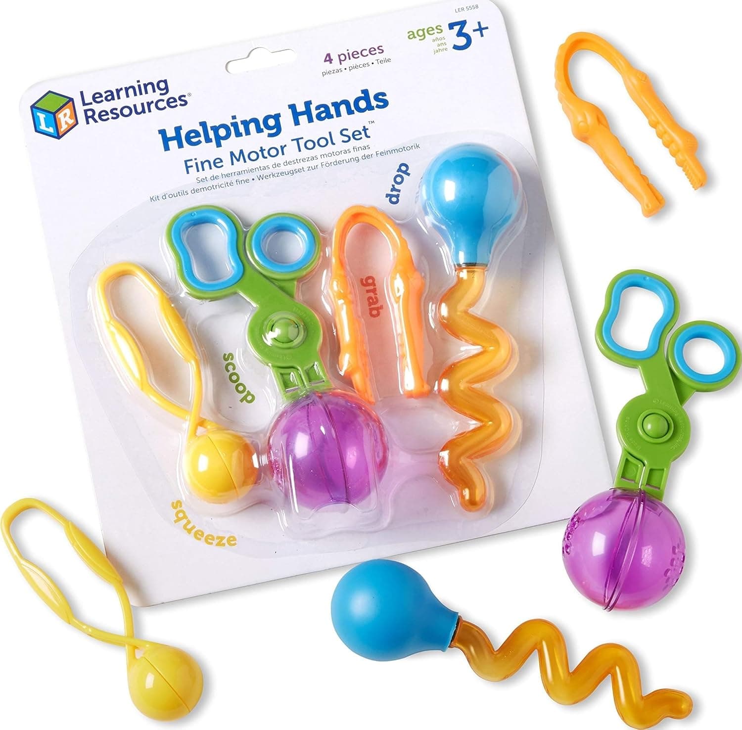 Learning Resources Helping Hands Fine Motor Tool Set, 3 Ans+, Outils sensoriels pour motricité Fine, Pinces et cuillères pour Jeux d’Eau et tri, Plastique résistant