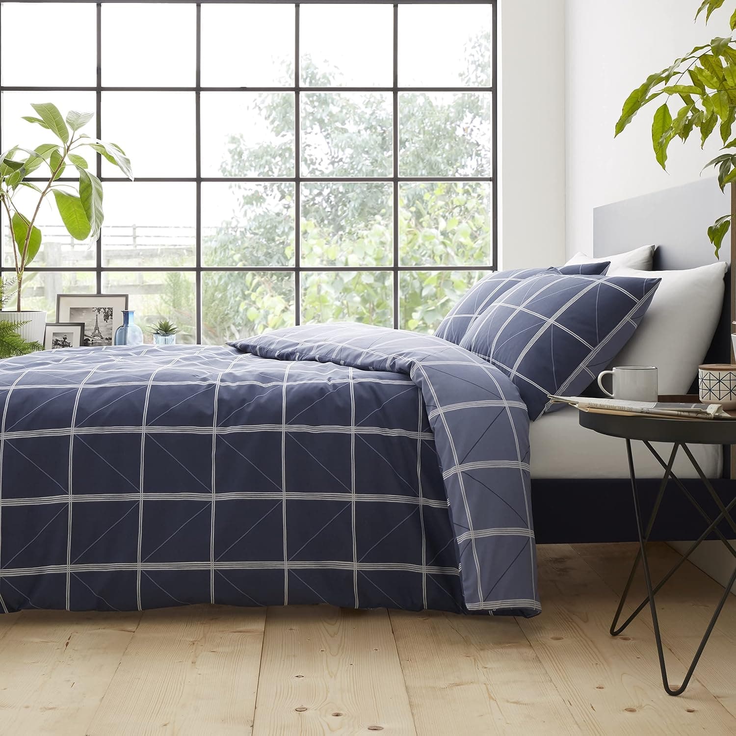 Catherine Lansfield Geometric Grid Parure de Couette 260x240+65x65(2)