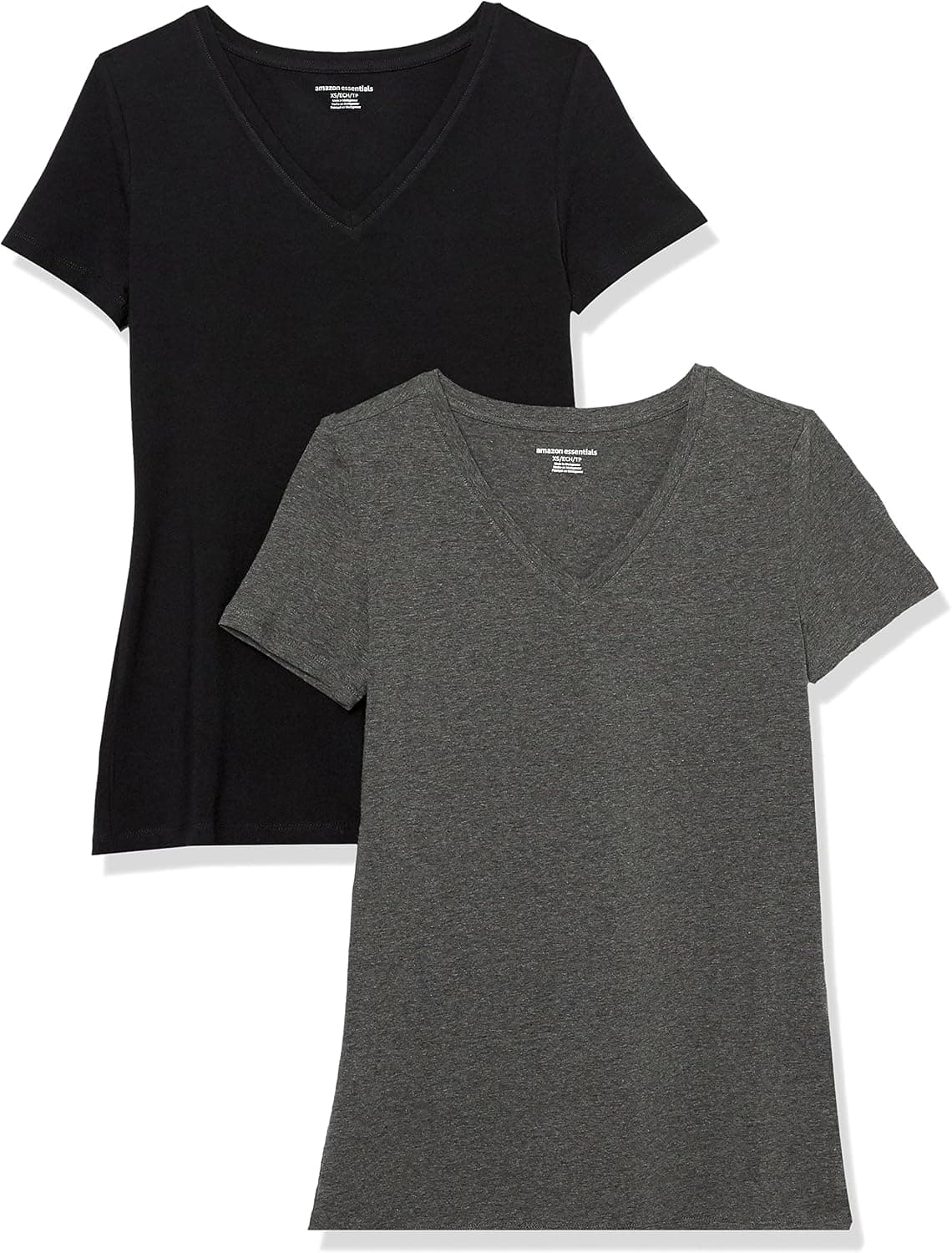 Amazon Essentials T-Shirt Col en V, à Manches Courtes, Coupe Standard Femme, Packs Multiples