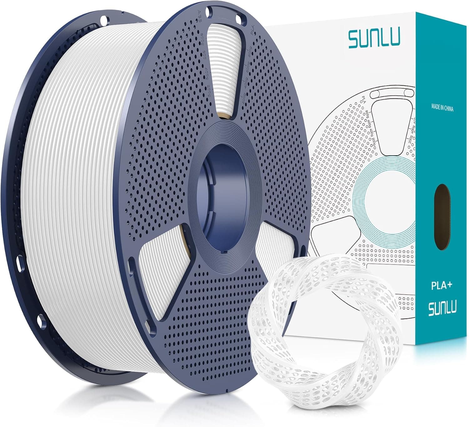 SUNLU Filament PLA+ 1,75 mm, filament PLA Plus pour imprimante 3D, plus résistant, Neatly Wound, 1 kg de filament PLA+ pour impression 3D, précision dimensionnelle +/- 0,02 mm, blanc