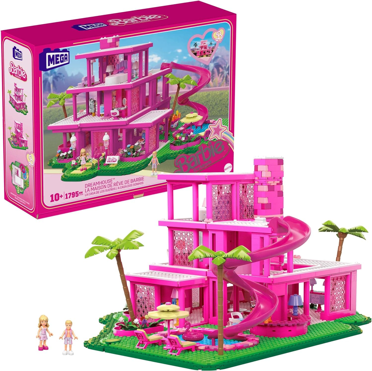 Barbie Le Film - Mega Coffret De Construction Maison De Rêve, 4 Mini-Poupées À Assembler, 1 795 Blocs Et Pièces, Jouet Enfant, HPH26