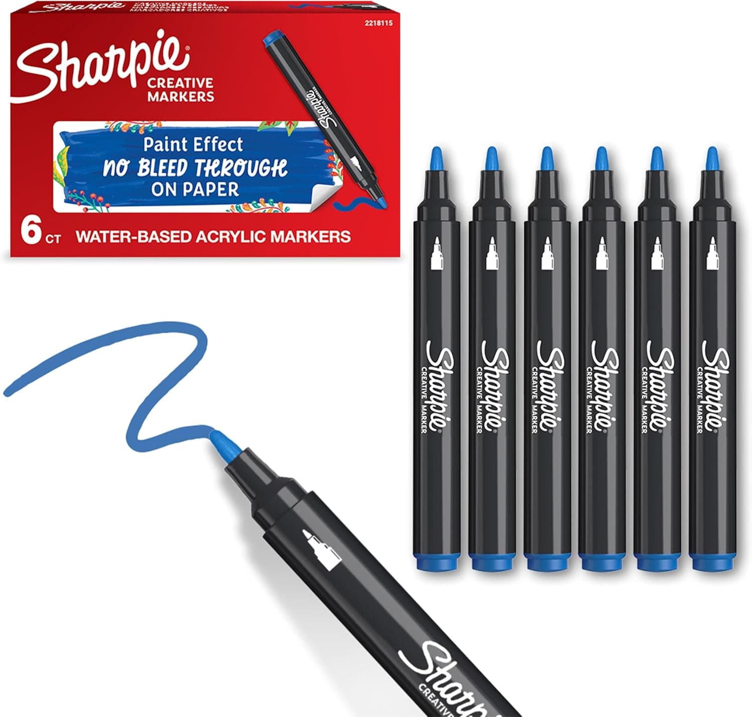 Sharpie Marqueurs Créatifs feutres acrylique - Pointe ogive - Feutres de coloriage adulte à base d’eau idéal pour coloriage mystèrescrapbookingdessineretc. - Bleu - Lot de 6