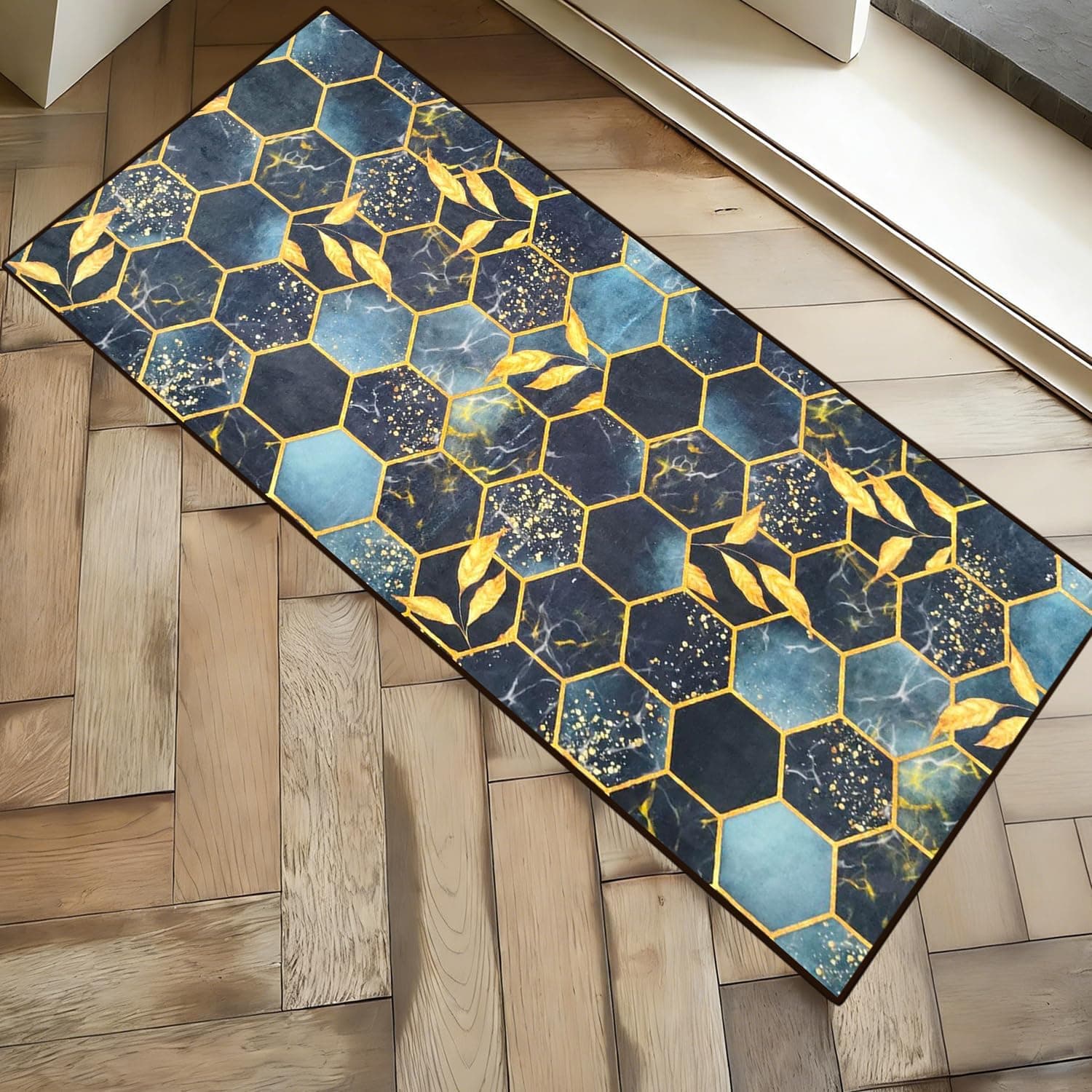 Tapis de couloir 60 x 120 cm - Antidérapant - Vintage - Antidérapant - Lavable - Pour salle de bain, salon, couloir - Motif foncé