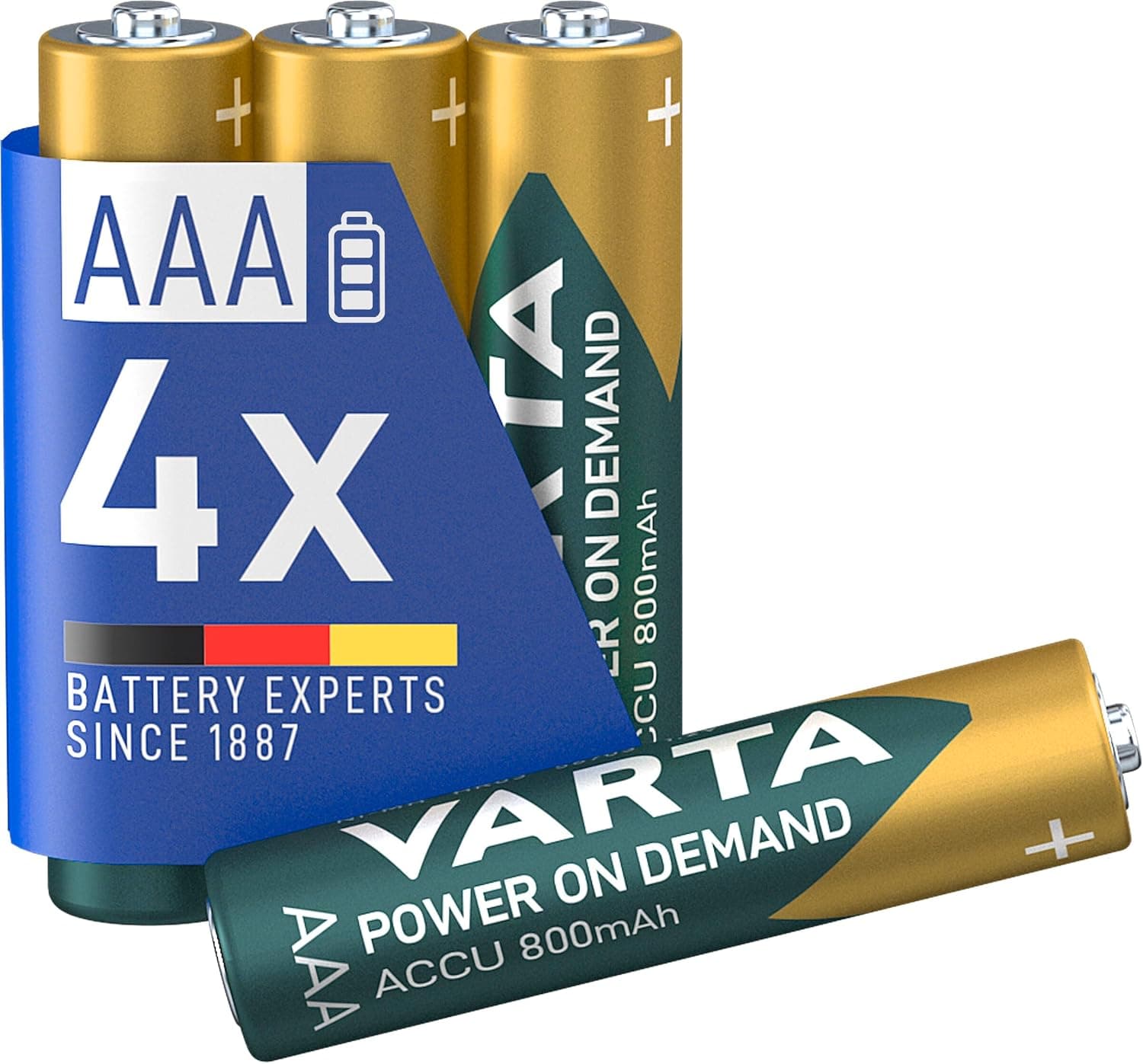 VARTA Piles rechargeables AAA, lot de 4, Recharge Accu Power, 800 mAh Ni-MH, sans effet mémoire, préchargées, prêtes à l'emploi