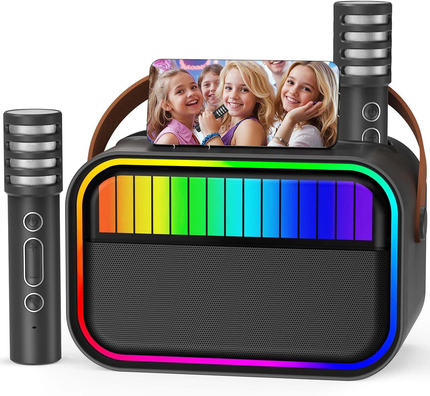 Machine de karaoké pour Enfants et Adultes, Jouets pour Enfants de 3 à 12 Ans, Cadeaux d'anniversaire pour Filles, Enceinte Bluetooth Portable avec 2 Microphones, Cadeau pour Filles (Noir)