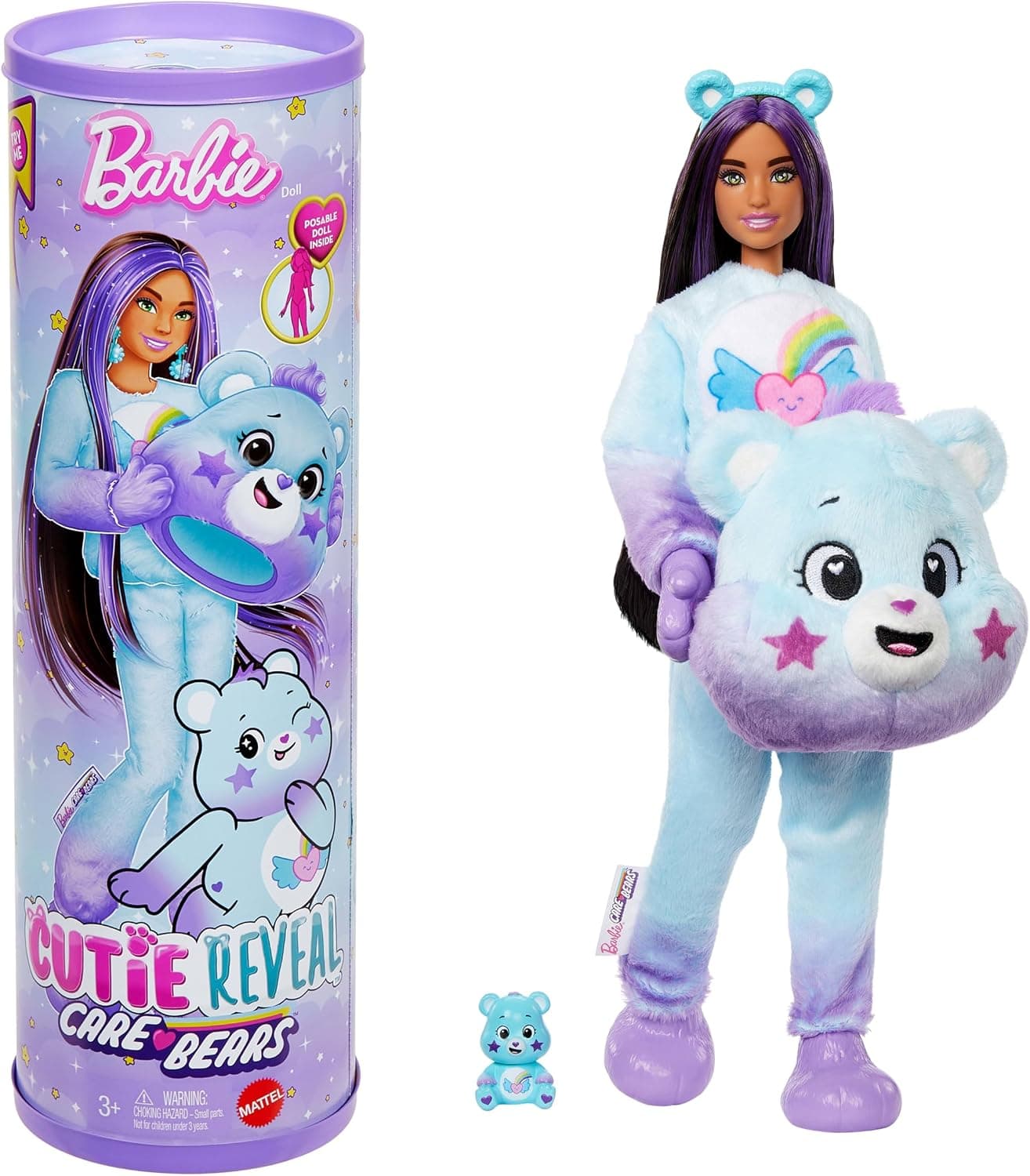 Barbie Poupée Cutie Reveal Bisounours, avec Costume en Peluche Touvaillante et 10 Surprises, y Compris Changement de Couleur et Mini Ours, JFV61