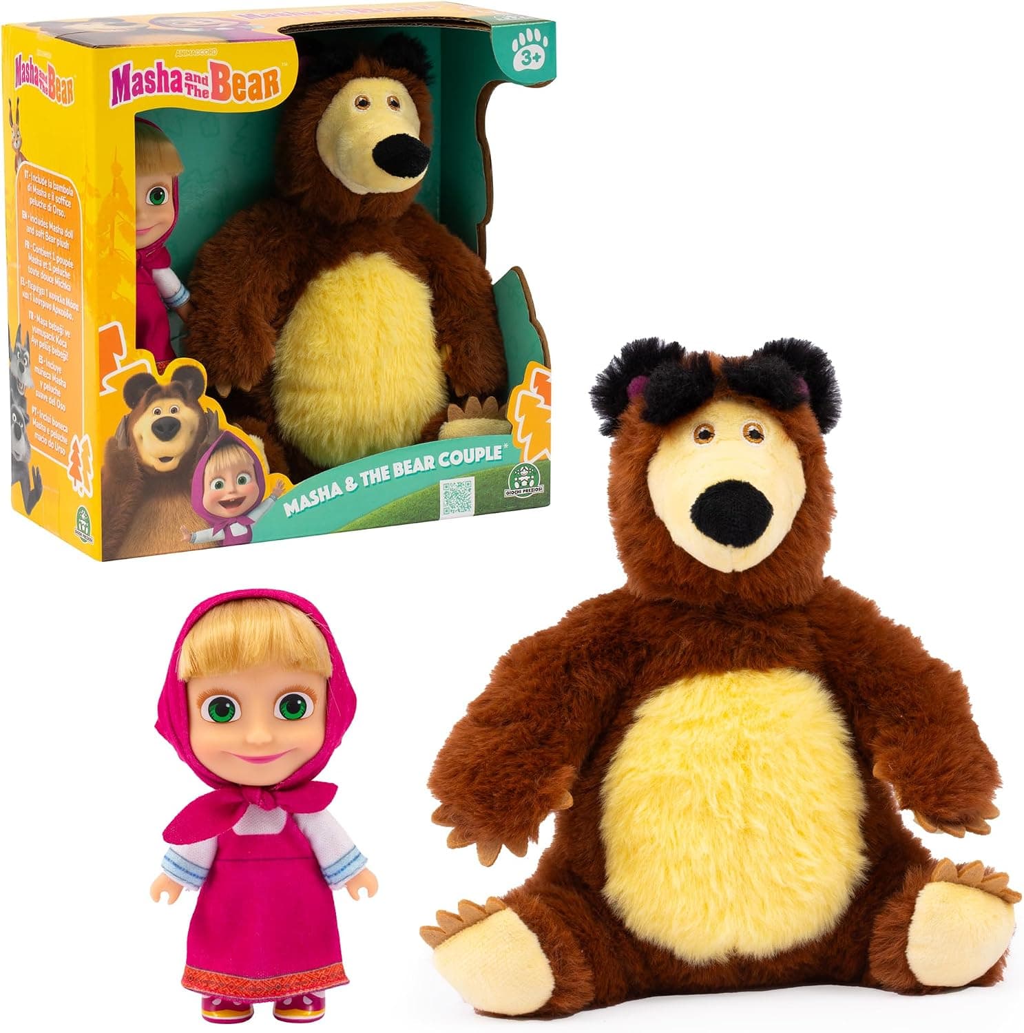 Masha & Michka, Coffret Masha poupée 12 cm, et Michka Peluche 20 cm, Jouets pour Enfants à partir de 3 Ans, GIOCHI PREZIOSI,MHA21