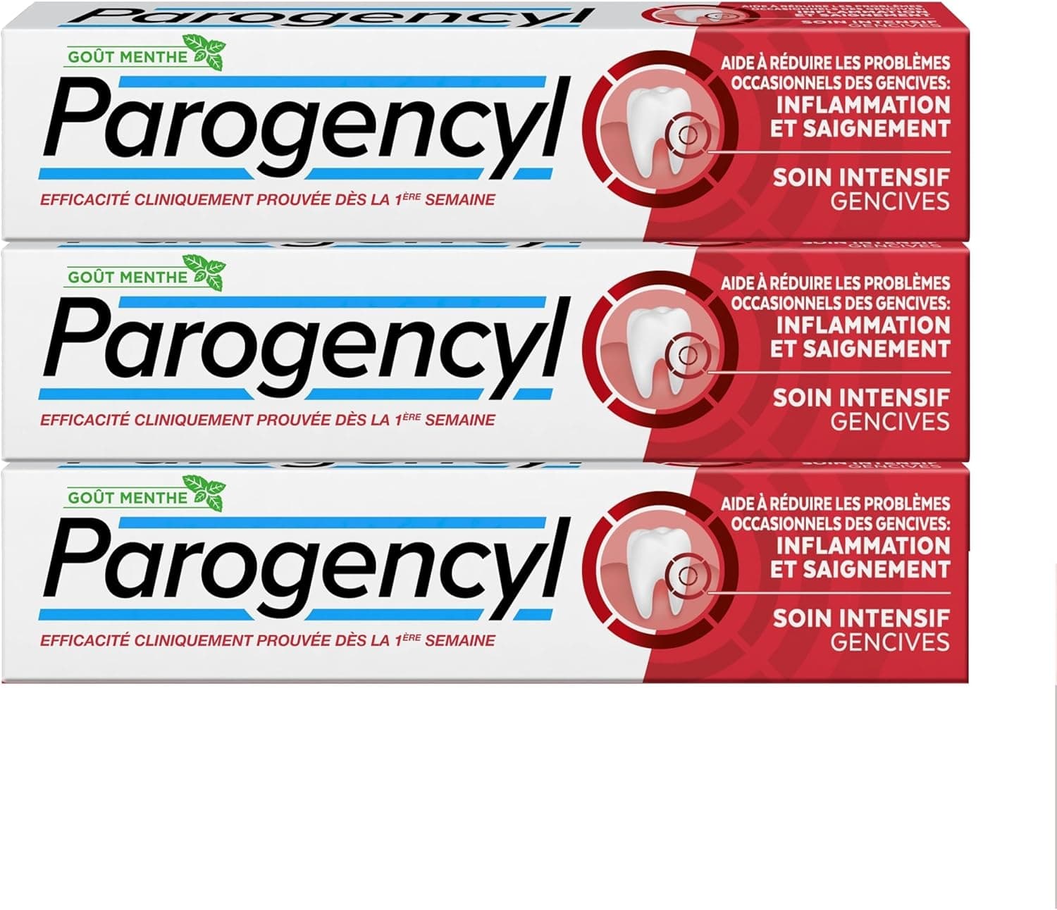 PAROGENCYL - Dentifrice Soin intensif Gencives - Arôme/Goût Menthe - Aide à réduire les saignements occasionnels des gencives (lot de 3x 75ml)