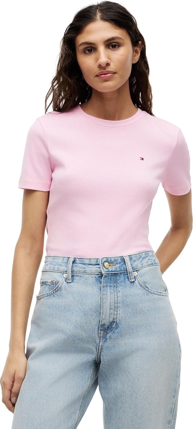 Tommy Hilfiger T-Shirt Manches Courtes Femme Slim Cody Col Ras-du-Cou
