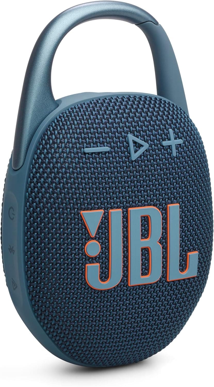 JBL CLIP5 Haut-parleur Bluetooth, chargement USB C, IP67, étanche à la poussière, étanche, compatible avec les applications, structure à mousqueton, radiateur passif inclus, portable, bleu JBLCLIP5BLU