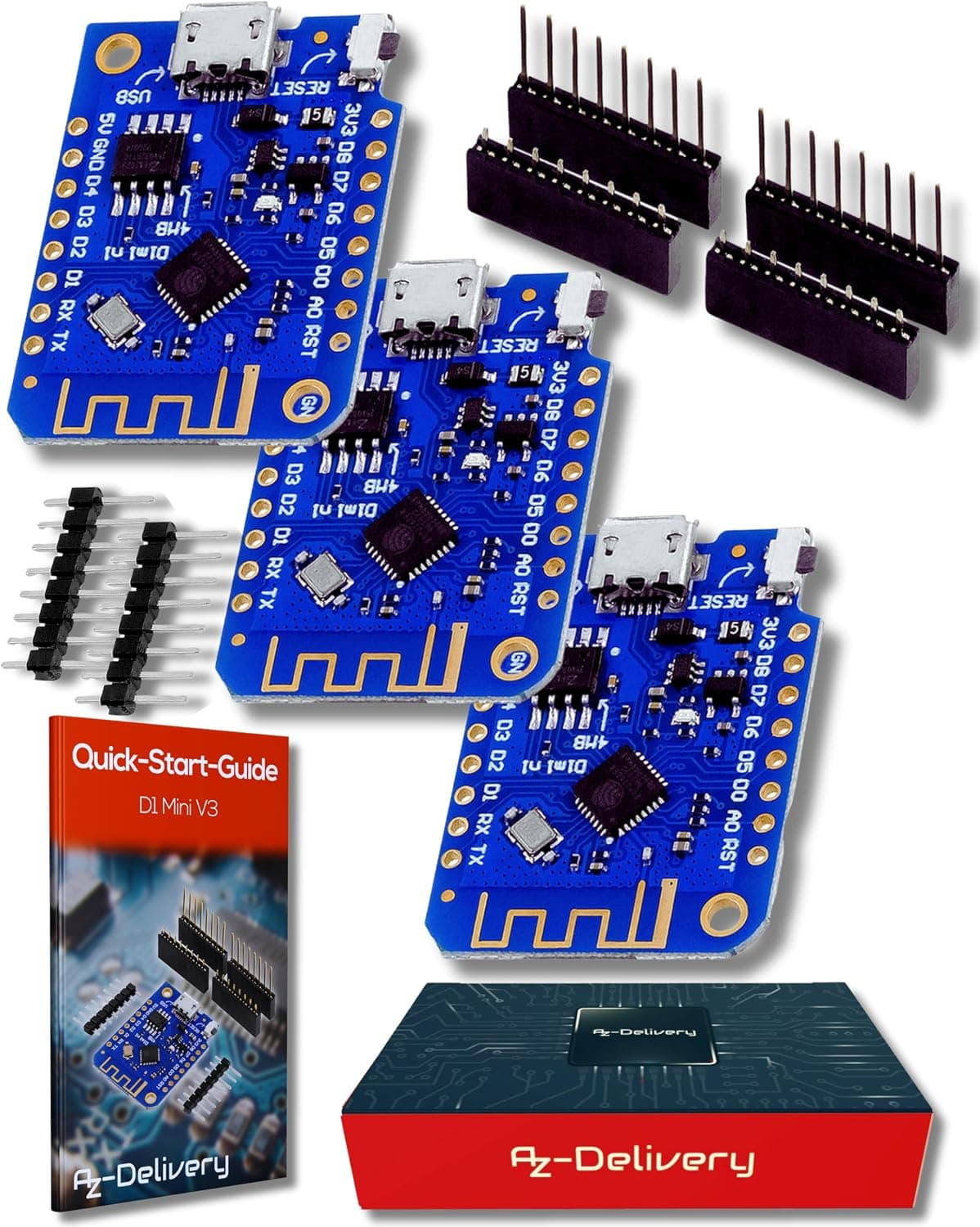 AZDelivery 3X D1 Mini V3 Compatible avec Arduino incluant Un Ebook!
