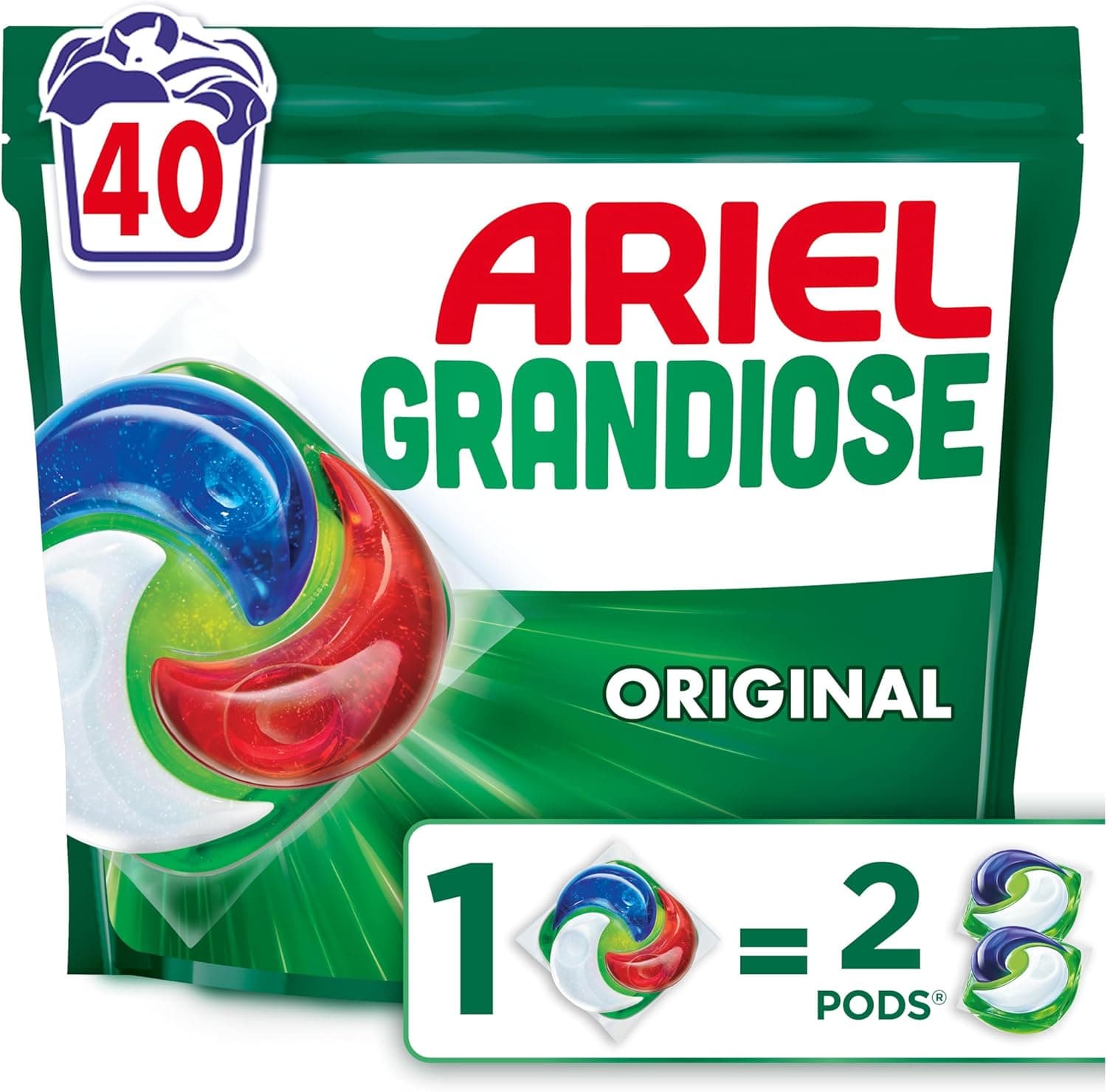 Ariel Grandiose PODS, Lessive Liquide En Capsules 40 Lavages, Original 2 X Action Détachante et Anti-Odeur
