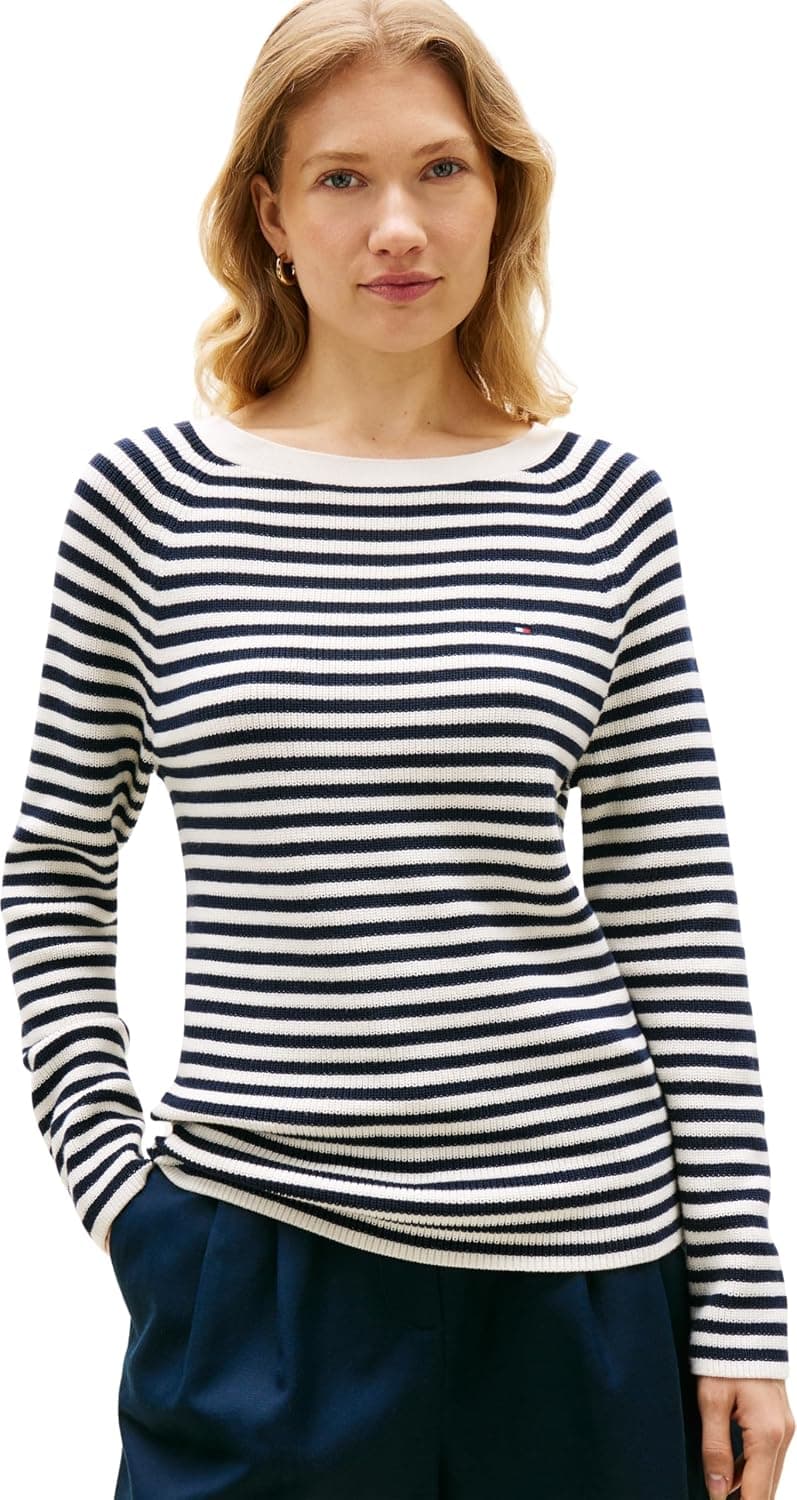 Tommy Hilfiger Pull Femme Cardi Fine avec Col Bateau