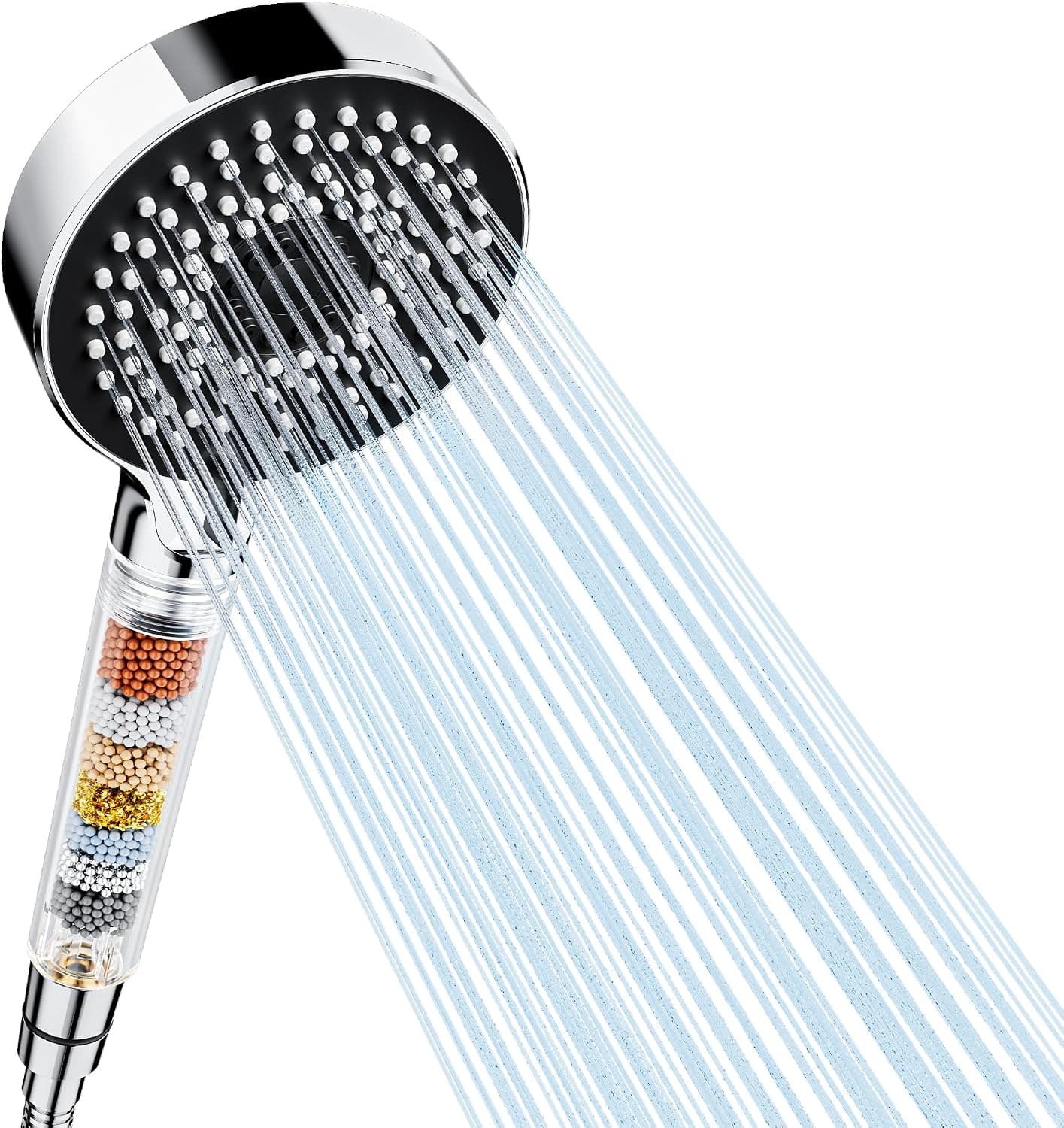 Pommeau de Douche Anti-Calcaire Multi-niveaux, 5 Modes Pommeau de Douche Filtrant Haute Pression, Universal pour Eau Dure Idéal pour Éliminer le Chlore Résiduel